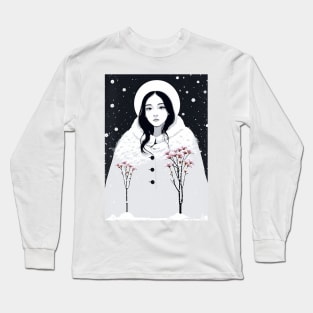 A woman with flowers in winter Long Sleeve T-Shirt